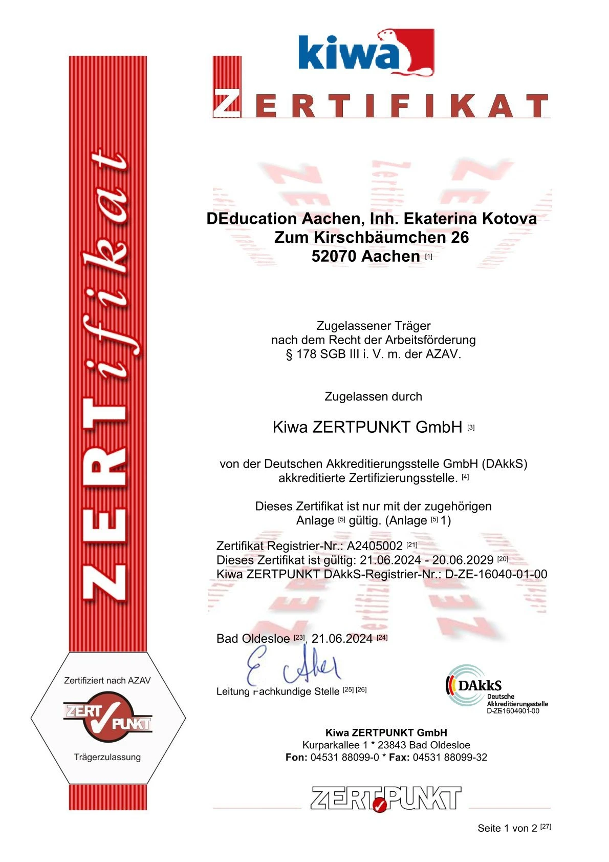 Träger Zertifikat 1